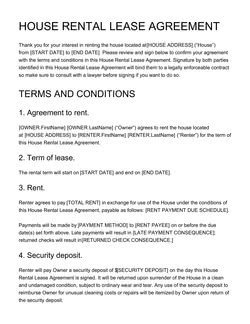 house rental agreement template free